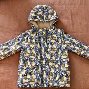 Mini Boden Bunny Hooded Jacket with fleece lining. size 6/7